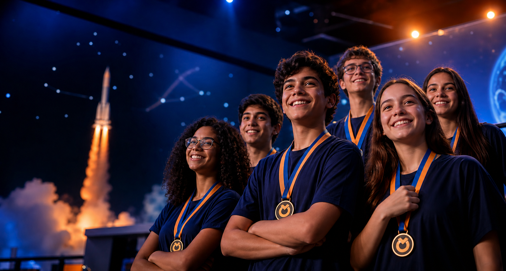 Alunos medalhistas em uma jornada olímpica de astronomia